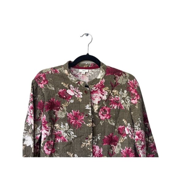 J. Jill Floral Jacket Size L Cotton Spring Lightweight Lagenlook Easter Green - Picture 2 of 8